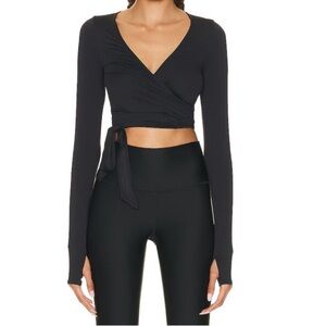 ALO Yoga Black Long Sleeve Wrap Crop Top